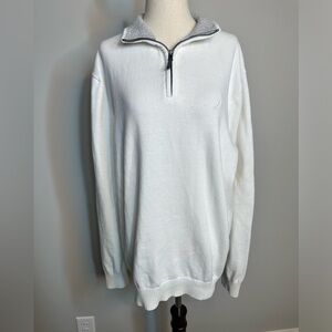 Sz XL Nautica quarter zip sweater white grey cotton knit